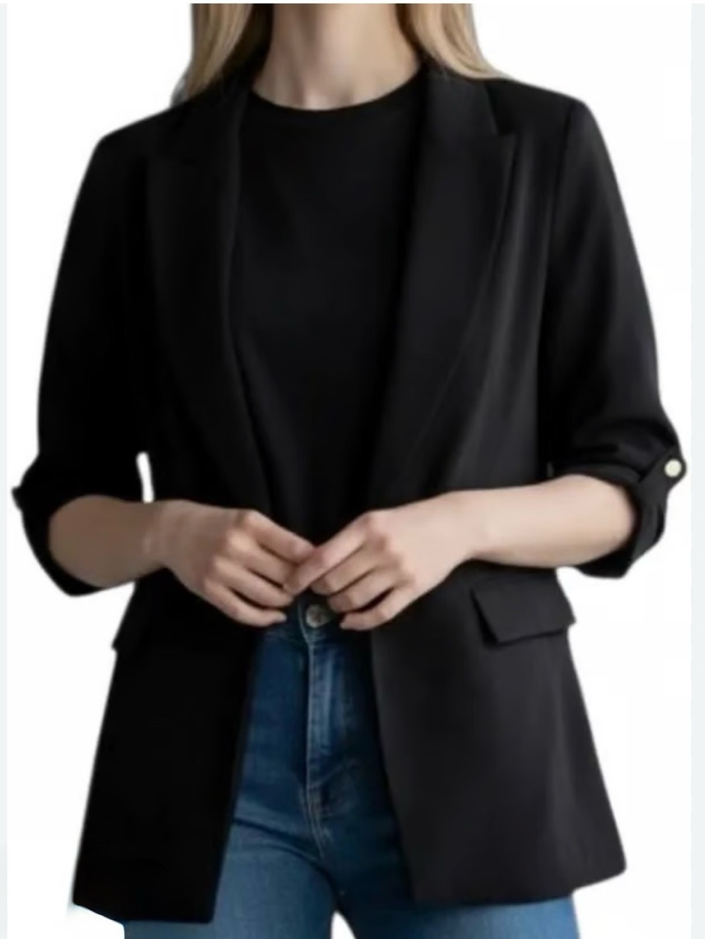 Zara Black 3/4 Sleeve Blazer with Gold Button Detail